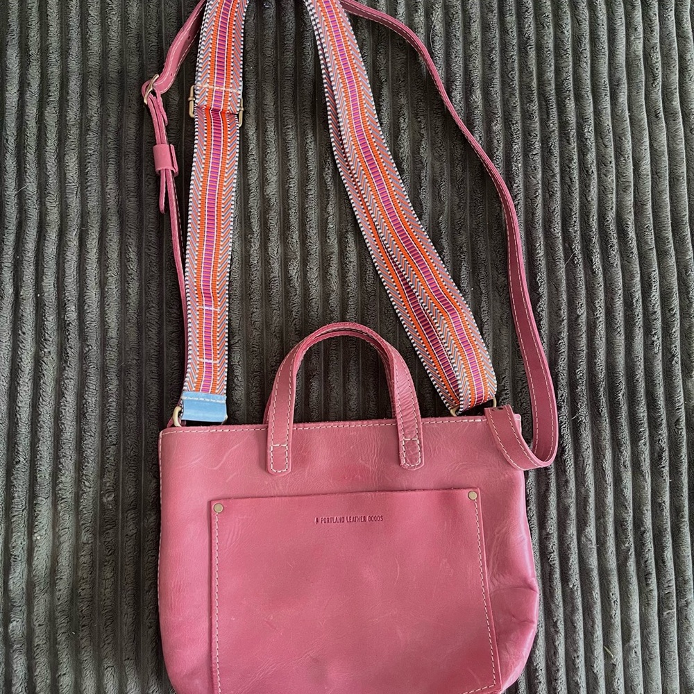 Portland Leather Rose Mini Crossbody Bag with Multicolor Strap